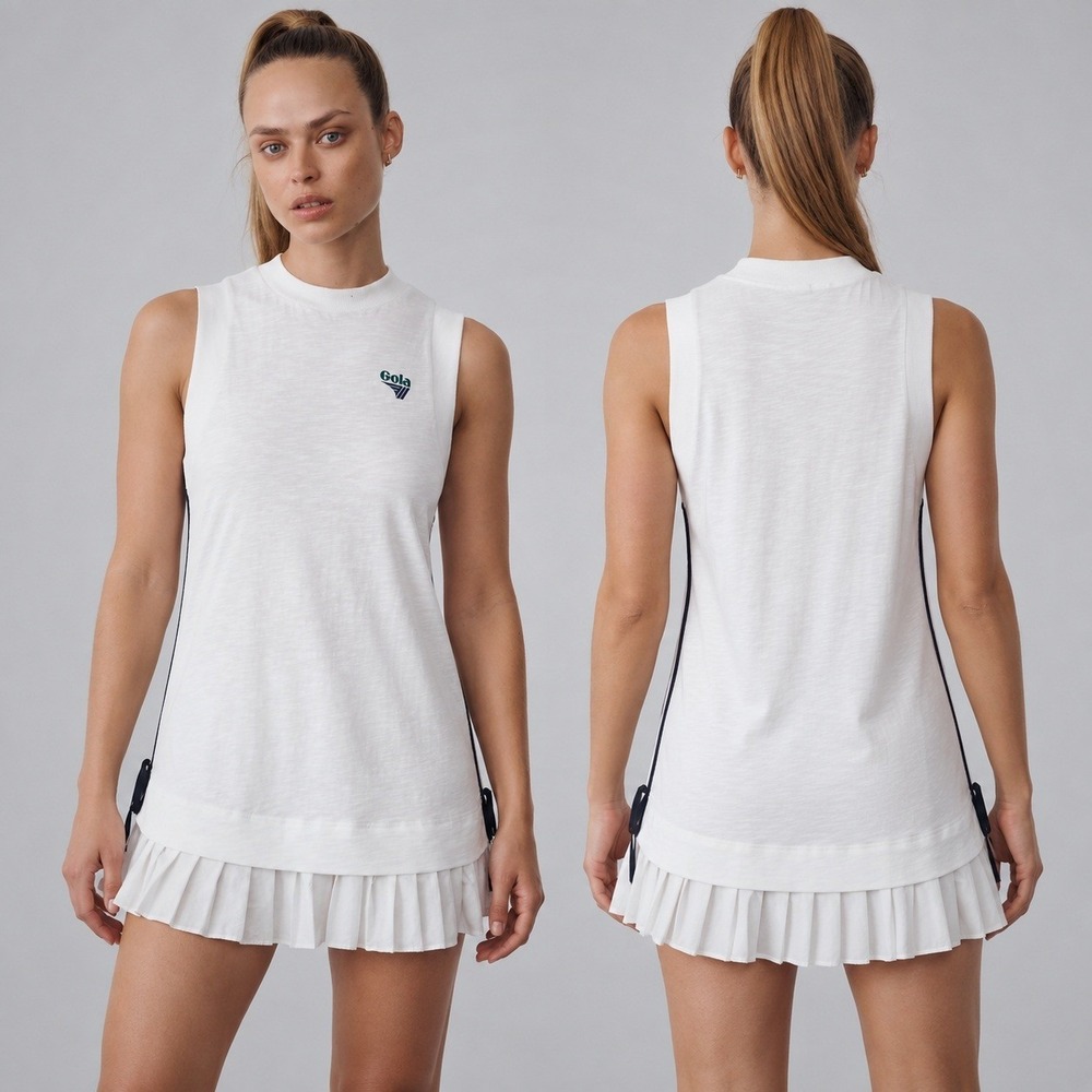 Gola x Anthropologie Layer Up Mini Dress Size Medium White Tennis Dress Pleated